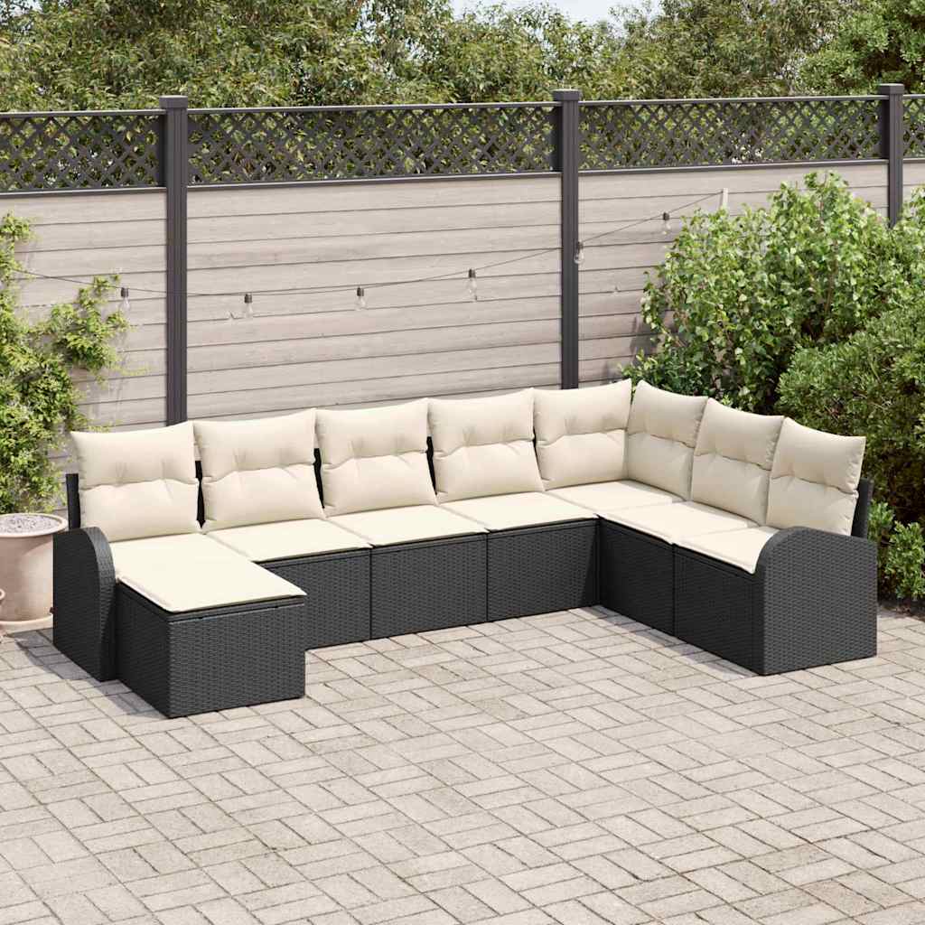 Garten-Sofa-Set mit Kissen 8 pcs Schwarz und Weiß Poly Rattan